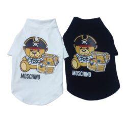 Black and white Pawchino Pirate Bear dog t-shirts with pirate bear graphic