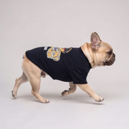 Side view of the black Pawchino Pirate Bear dog tee