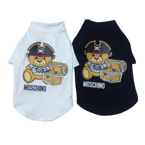 Black and white Pawchino Pirate Bear dog t-shirts with pirate bear graphic