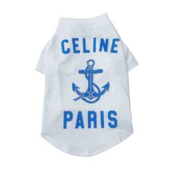 White Pawline Anchor dog t-shirt with blue anchor graphic