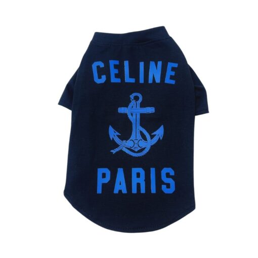 Black Pawline Anchor dog t-shirt with blue anchor graphic