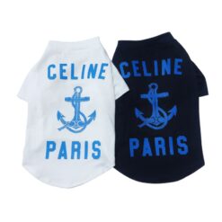 Black and white Pawline Anchor dog t-shirts with blue anchor graphic
