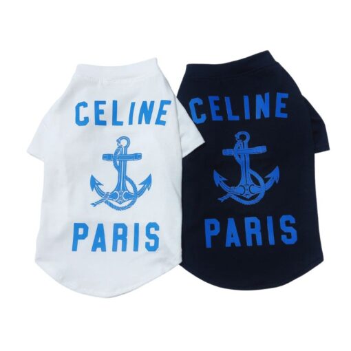 Black and white Pawline Anchor dog t-shirts with blue anchor graphic
