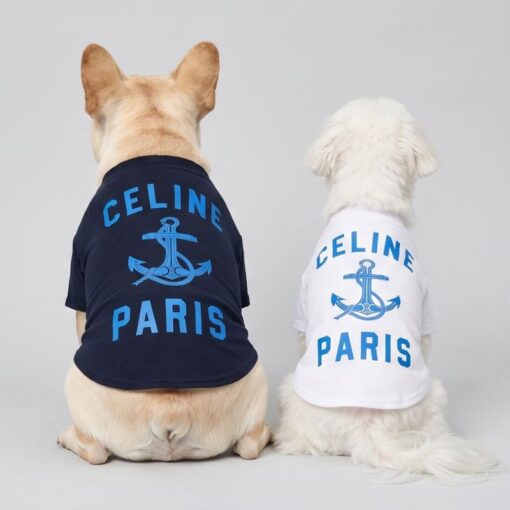 Back view of black and white Pawline Anchor dog t-shirts