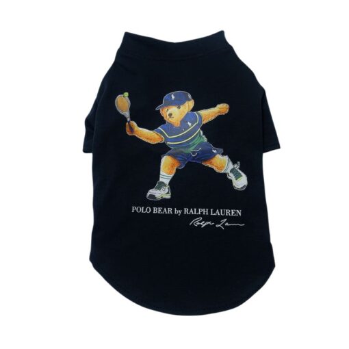 Black Polo Pup Club Tennis Bear dog t-shirt with sporty graphic