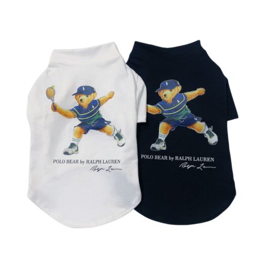 Black and white Polo Pup Club Tennis Bear dog t-shirts