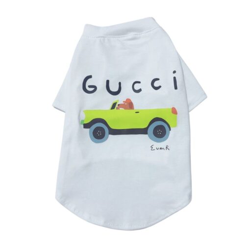 White Pupchi Dog Driver dog t-shirt with colorful car graphic