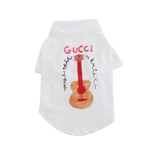 White Pupchi Guitar dog t-shirt with music-inspired graphic