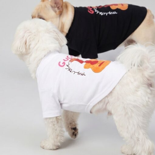White Pupchi Guitar dog tee in a lifestyle view