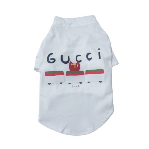 White Pupchi Train dog t-shirt with train graphic