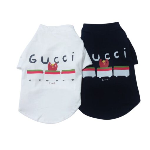 Black and white Pupchi Train dog t-shirts with train graphic