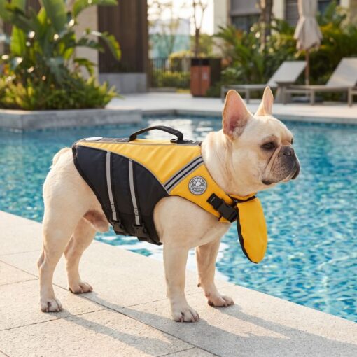 Poolside dog life jacket with chin support by Paws Circle