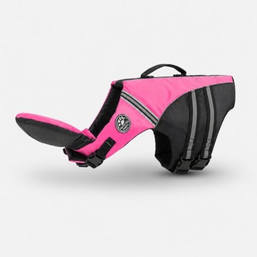 Pink dog life vest with detachable chin support by Paws Circle