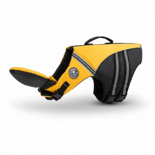 Yellow dog life vest with detachable chin support by Paws Circle