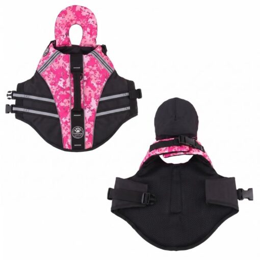 Inside and outside view of Paws Circle patterned dog life vest