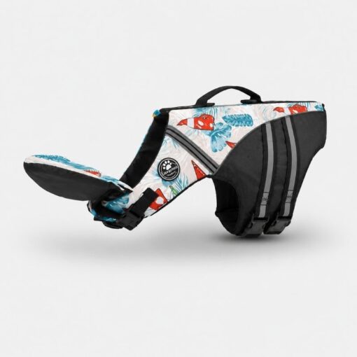 White patterned dog life vest with chin support by Paws Circle