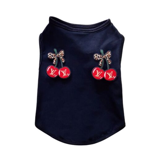 Paws Circle Cherry Bow Sleeveless Dog Tee — Black product photo