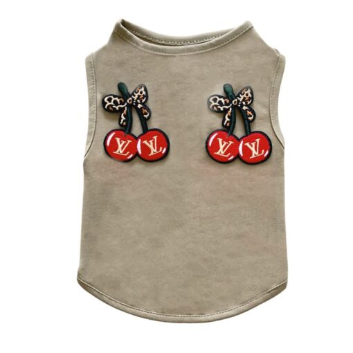 Paws Circle Cherry Bow Sleeveless Dog Tee — Olive product photo