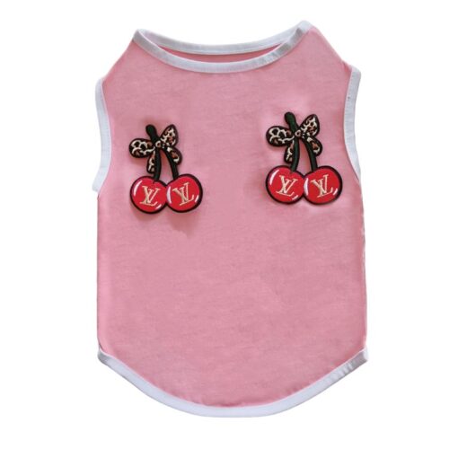 Paws Circle Cherry Bow Sleeveless Dog Tee — Pink product photo