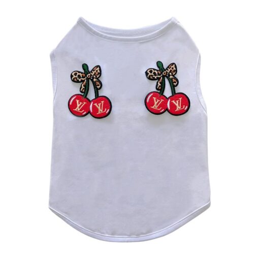 Paws Circle Cherry Bow Sleeveless Dog Tee — white product photo