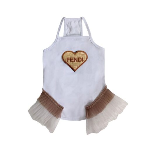 Paws Circle Golden Heart Tutu Dog Dress — White product photo