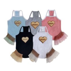 Paws Circle Golden Heart Tutu Dog Dress flat lay showing all available colours and options