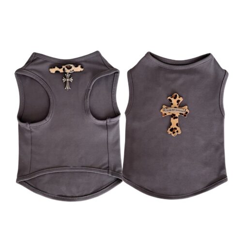 Paws Circle Leopard Cross Sleeveless Dog Tee — Charcoal product photo
