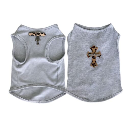 Paws Circle Leopard Cross Sleeveless Dog Tee — Grey product photo