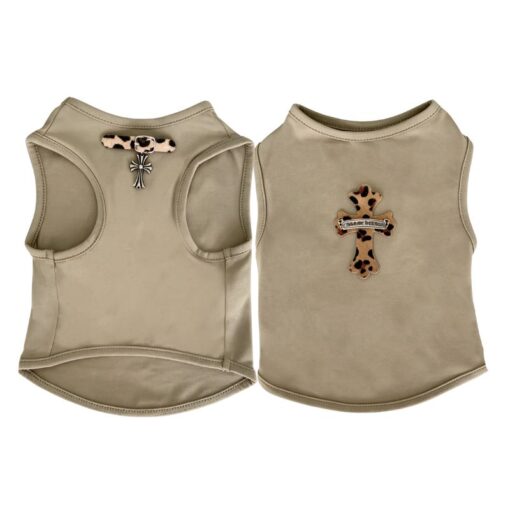 Paws Circle Leopard Cross Sleeveless Dog Tee — Olive product photo