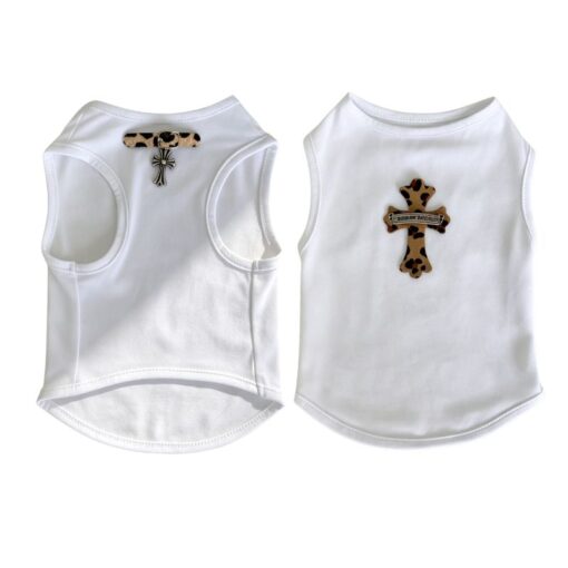 Paws Circle Leopard Cross Sleeveless Dog Tee — White product photo