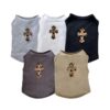 Paws Circle Leopard Cross Sleeveless Dog Tee flat lay showing all available colours and options