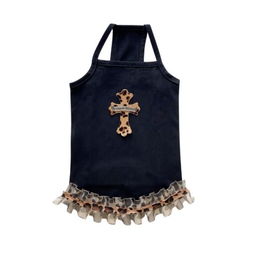 Paws Circle Leopard Cross Tutu Dog Dress — black product photo