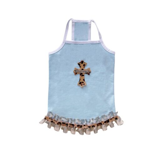 Paws Circle Leopard Cross Tutu Dog Dress — blue product photo