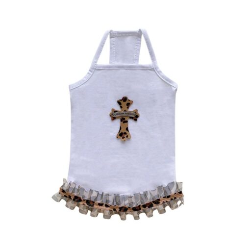 Paws Circle Leopard Cross Tutu Dog Dress — white product photo