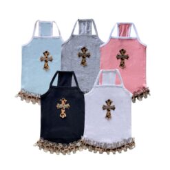 Paws Circle Leopard Cross Tutu Dog Dress flat lay showing all available colours and options