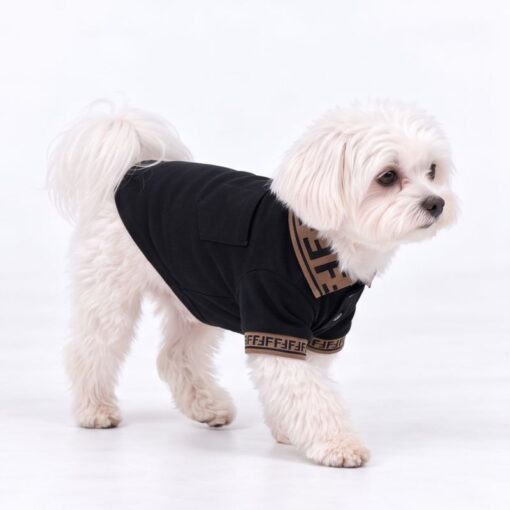Dog model wearing the Paws Circle Monogram Trim Dog Polo Tee