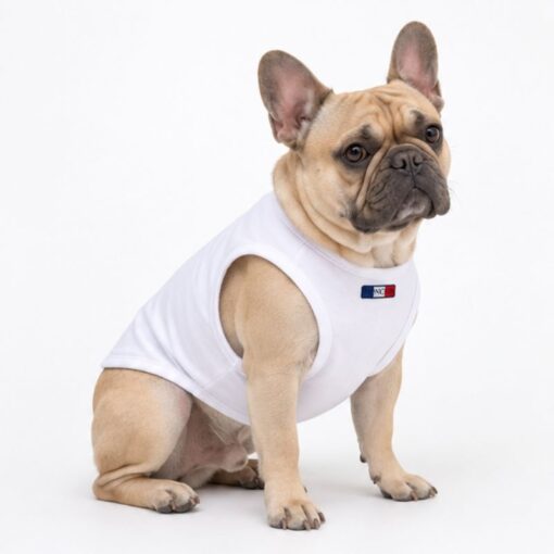Dog model wearing the Paws Circle Racquet Club Sleeveless Dog Tee