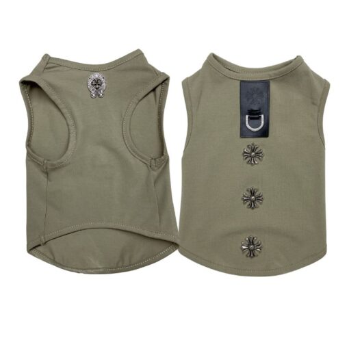 Paws Circle Studded Cross Sleeveless Dog Tee — Olive product photo