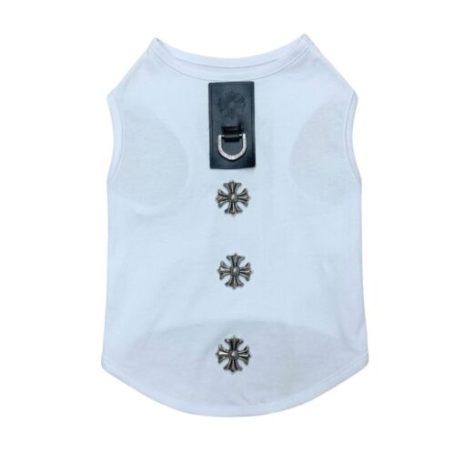 Paws Circle Studded Cross Sleeveless Dog Tee — White product photo