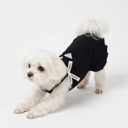 Dog model wearing the Paws Circle Triangle Ribbon Pleated Dog Dress