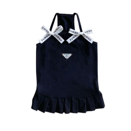 Paws Circle Triangle Ribbon Pleated Dog Dress — Black product photo