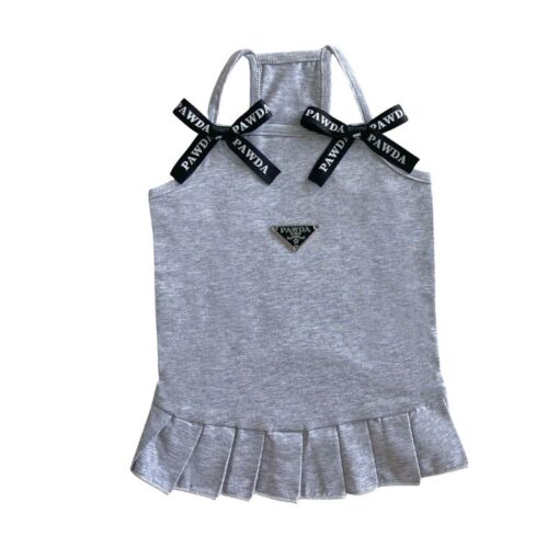 Paws Circle Triangle Ribbon Pleated Dog Dress — Grey product photo