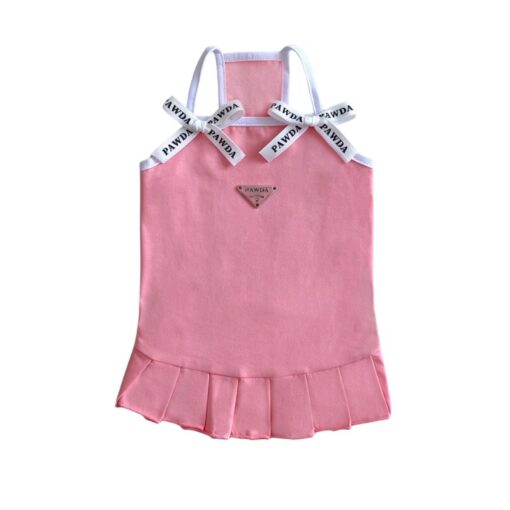 Paws Circle Triangle Ribbon Pleated Dog Dress — Pink product photo