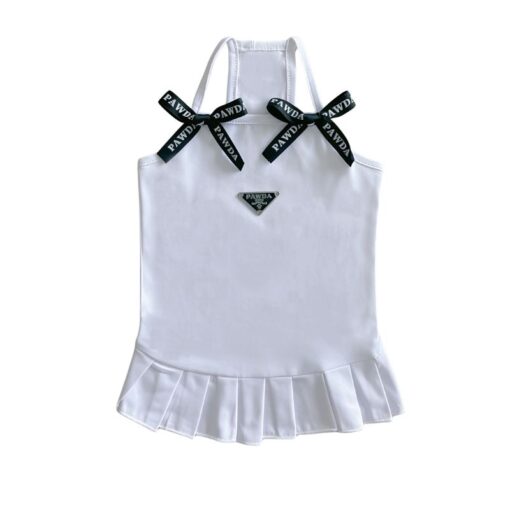 Paws Circle Triangle Ribbon Pleated Dog Dress — White product photo