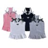 Paws Circle Triangle Ribbon Pleated Dog Dress flat lay showing all available colours and options