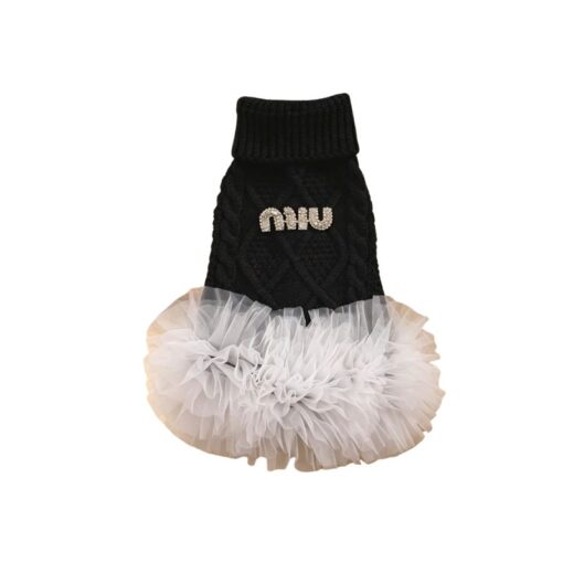 Paws Circle Boutique Cable-Knit Tutu Dog Dress in Black