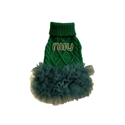 Paws Circle Boutique Cable-Knit Tutu Dog Dress in Green