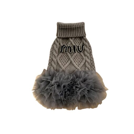 Paws Circle Boutique Cable-Knit Tutu Dog Dress in Grey