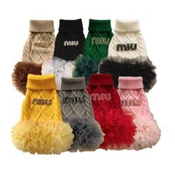 Paws Circle Boutique Cable-Knit Tutu Dog Dress flat lay showing available options