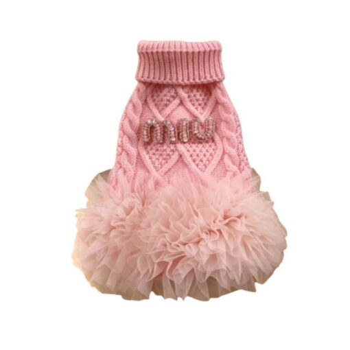 Paws Circle Boutique Cable-Knit Tutu Dog Dress in Pink